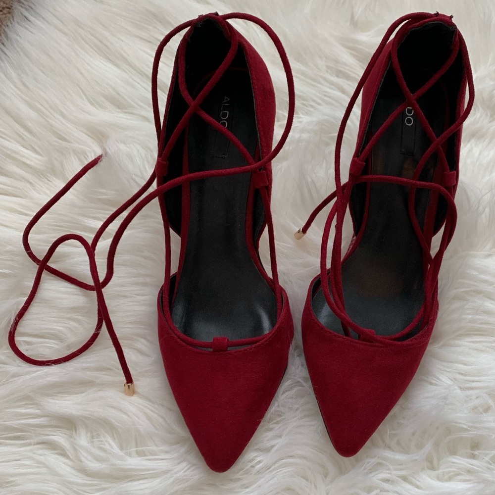 Aldo merlot suede lace up heel. Size 6